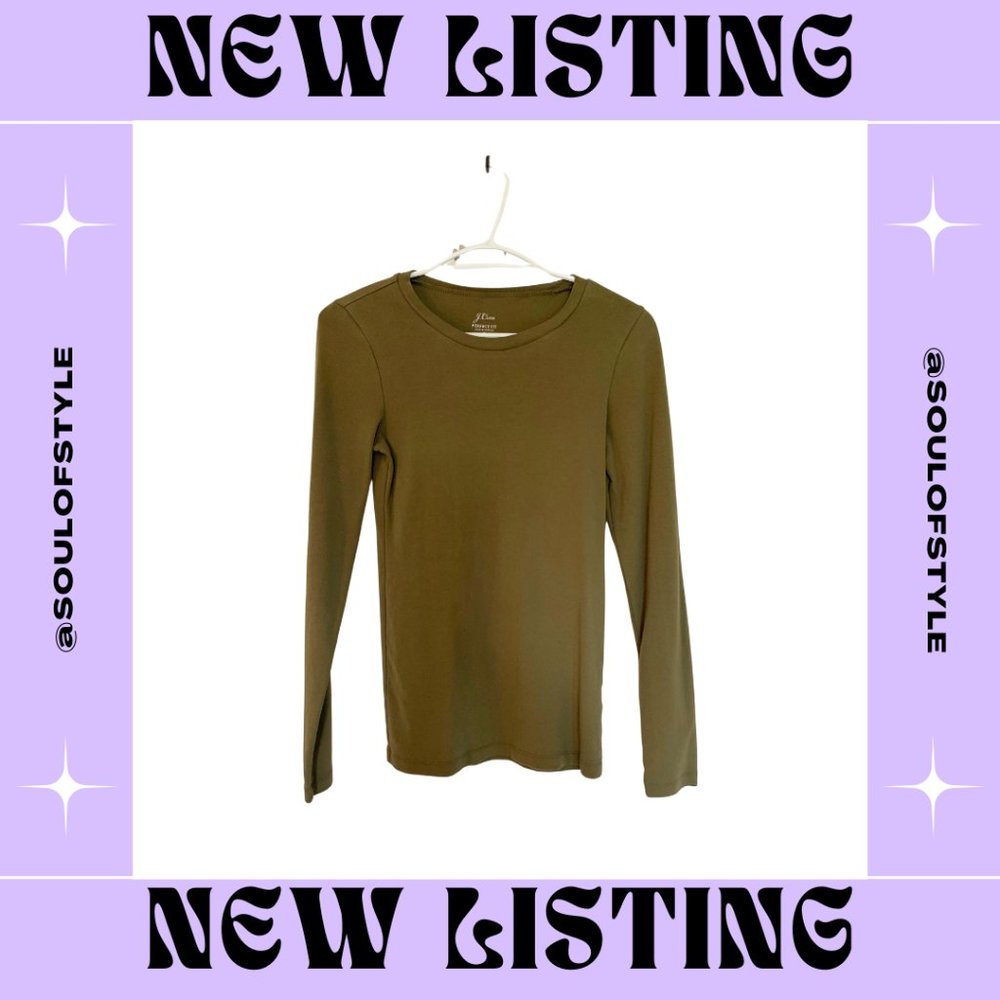 J Crew Perfect Fit Olive Green Basic Long Sleeve T Shirt - Small